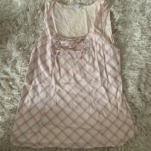 Pink & Cream Gap Windowpane Plaid Ruffle Tank - Size Medium